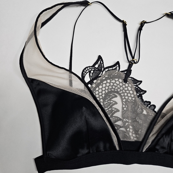 Victoria's Secret Luxe Dragon Lace Bralette Black Satin Mesh Plunging Neck Sz S - Picture 3 of 16